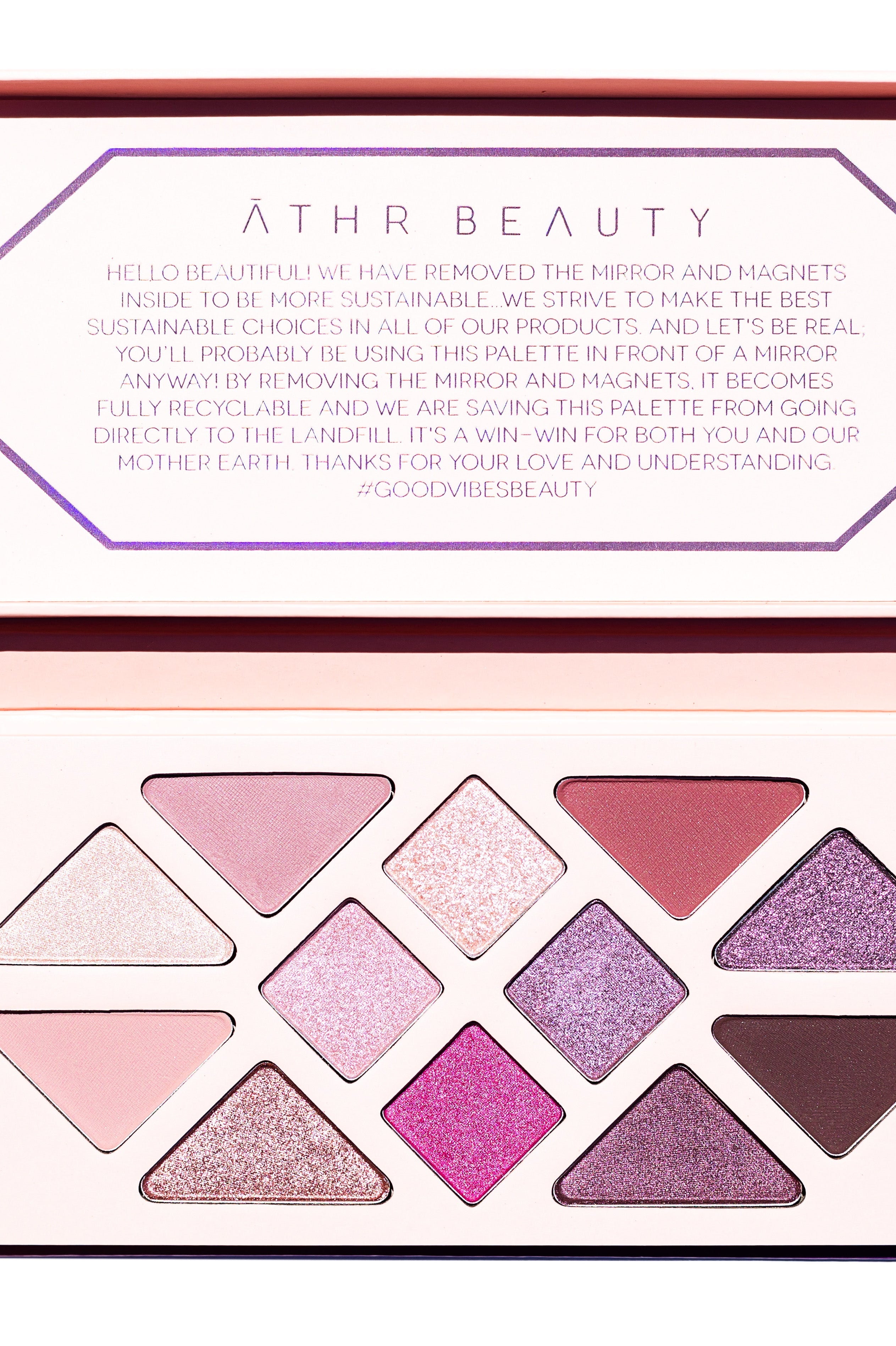 Open flat lay product image of the 10-Pan "Manifest" Crystal Eyeshadow Palette.