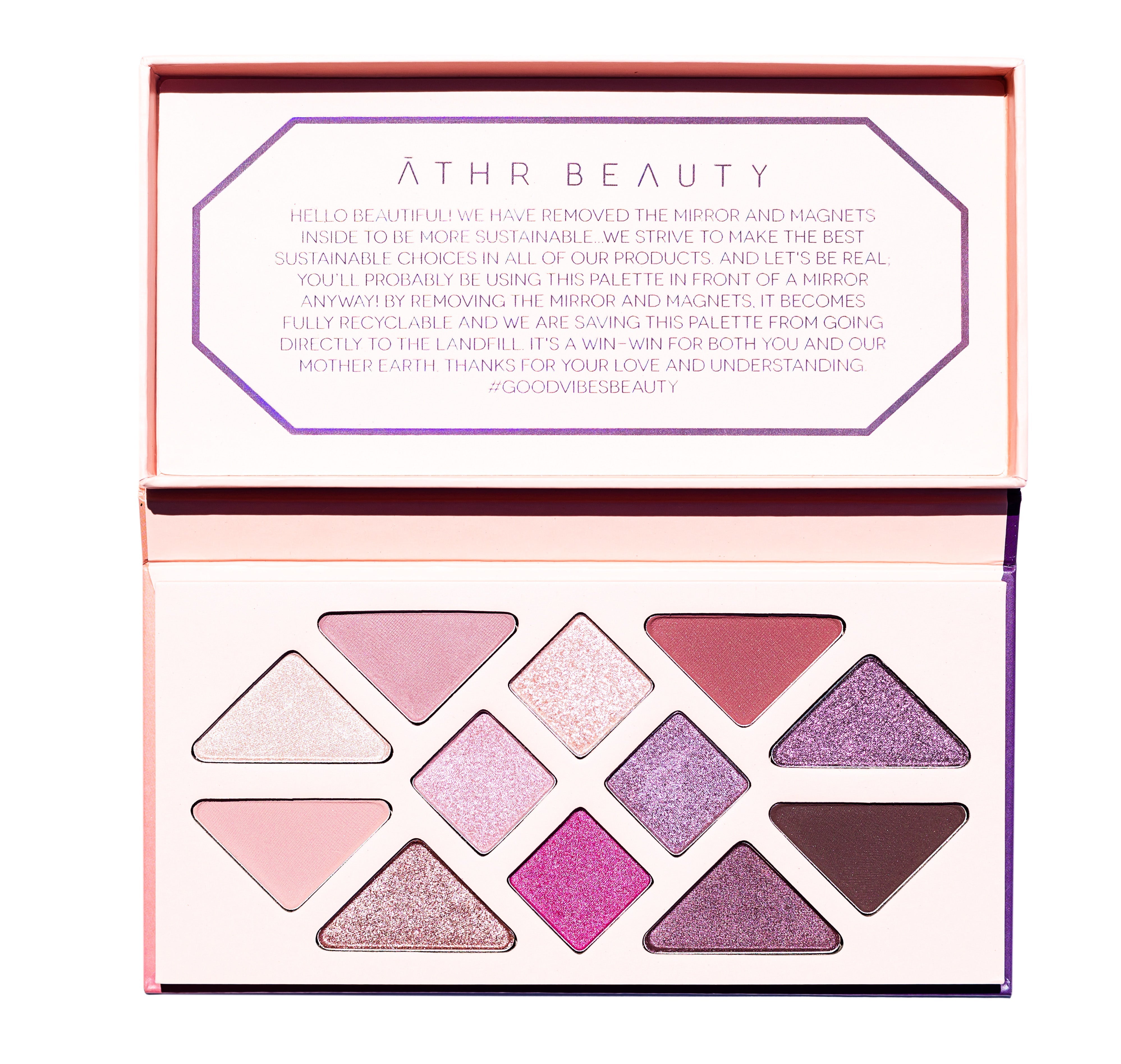 Open flat lay product image of the 10-Pan "Manifest" Crystal Eyeshadow Palette.