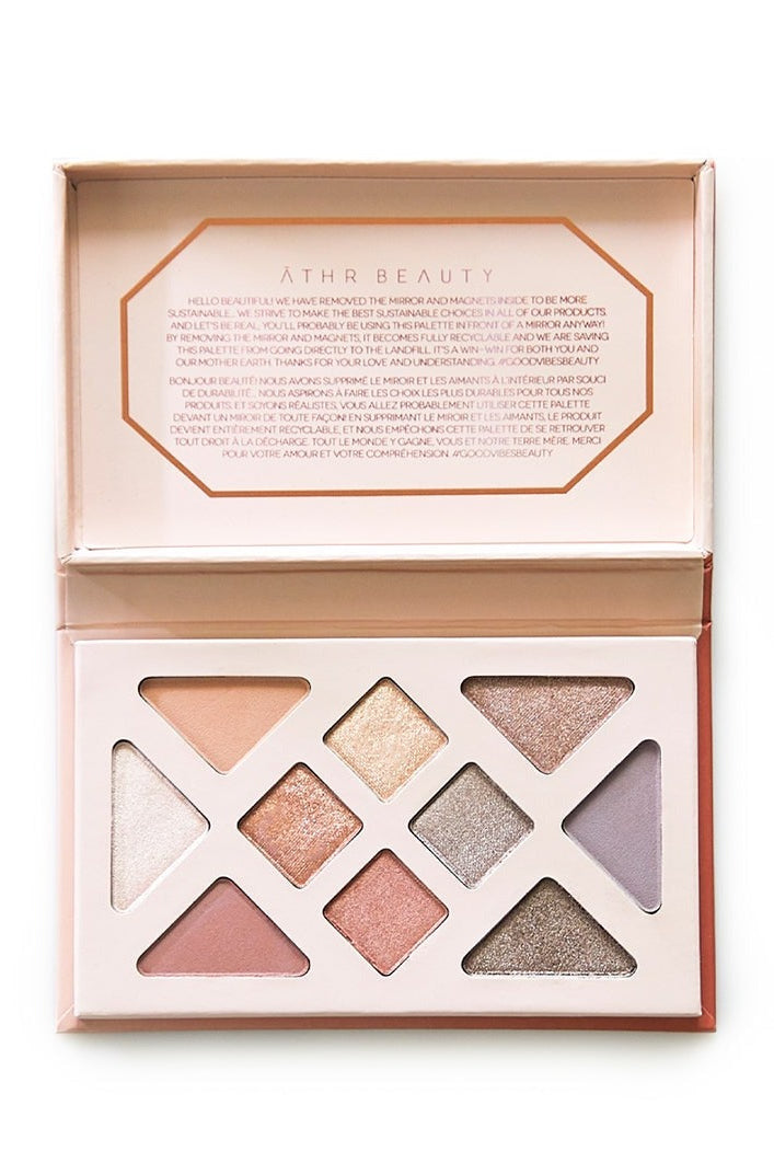 Open flat lay product image of the 10-Pan "Rose Quartz" Crystal Eyeshadow Palette.