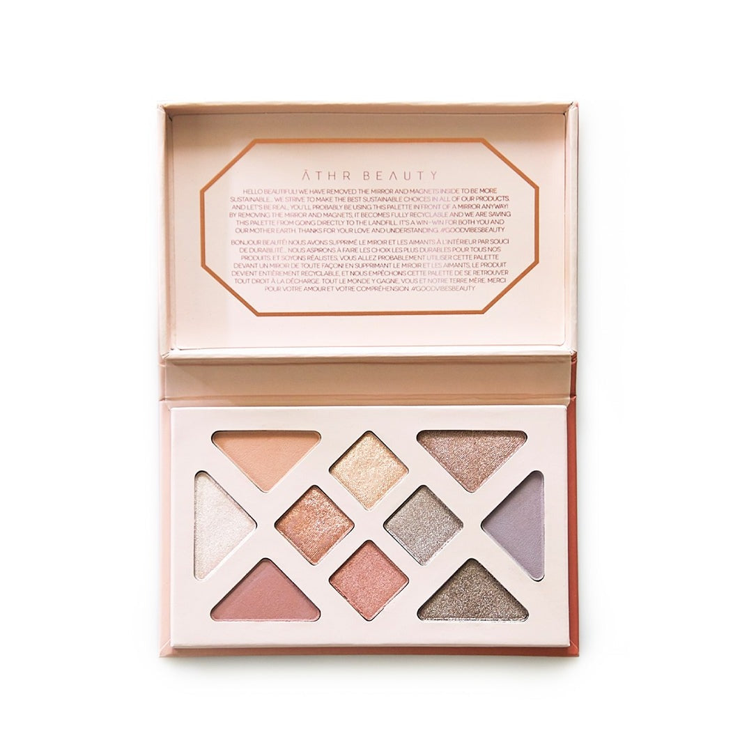 Open flat lay product image of the 10-Pan "Rose Quartz" Crystal Eyeshadow Palette.