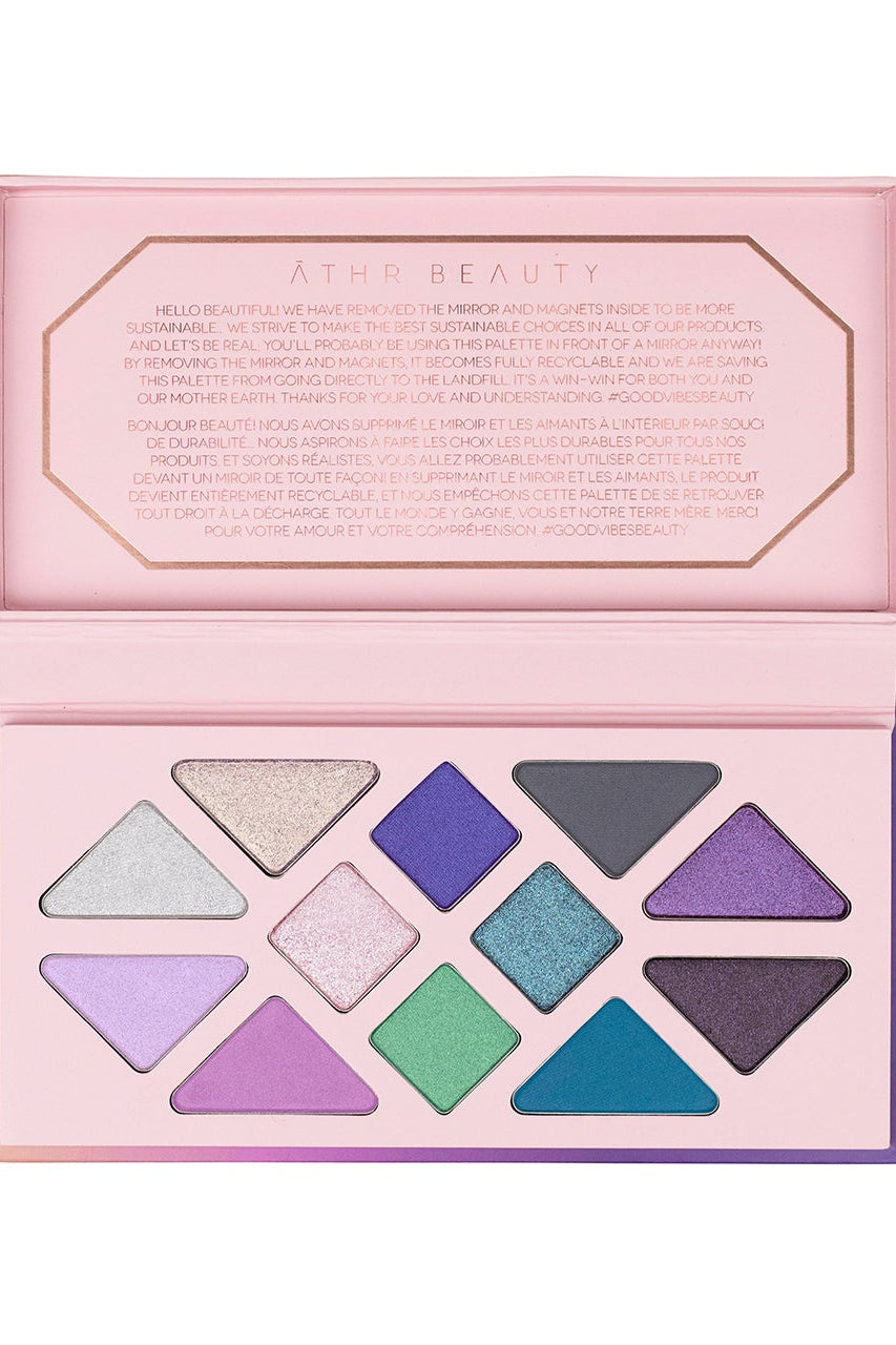 Open flat lay product image of the 12-Pan "Moonlight" Crystal Eyeshadow Palette.