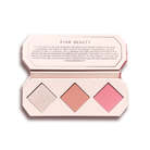 Studio product image of the 3-Pan "Rose Quartz" Crystal Charged Cheek Palette, sitting open to show the included shade colors.